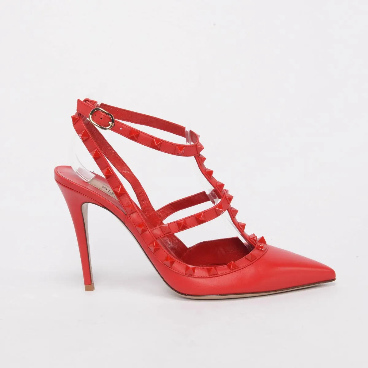 Valentino Red Calfskin Rockstud Cage Pumps 39.5