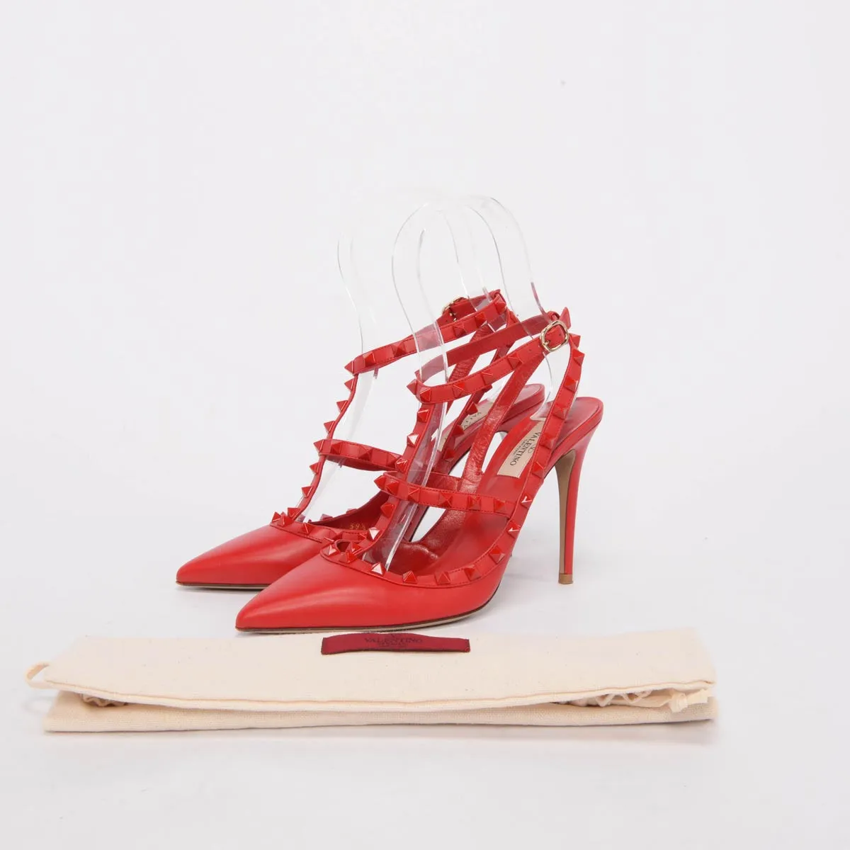 Valentino Red Calfskin Rockstud Cage Pumps 39.5