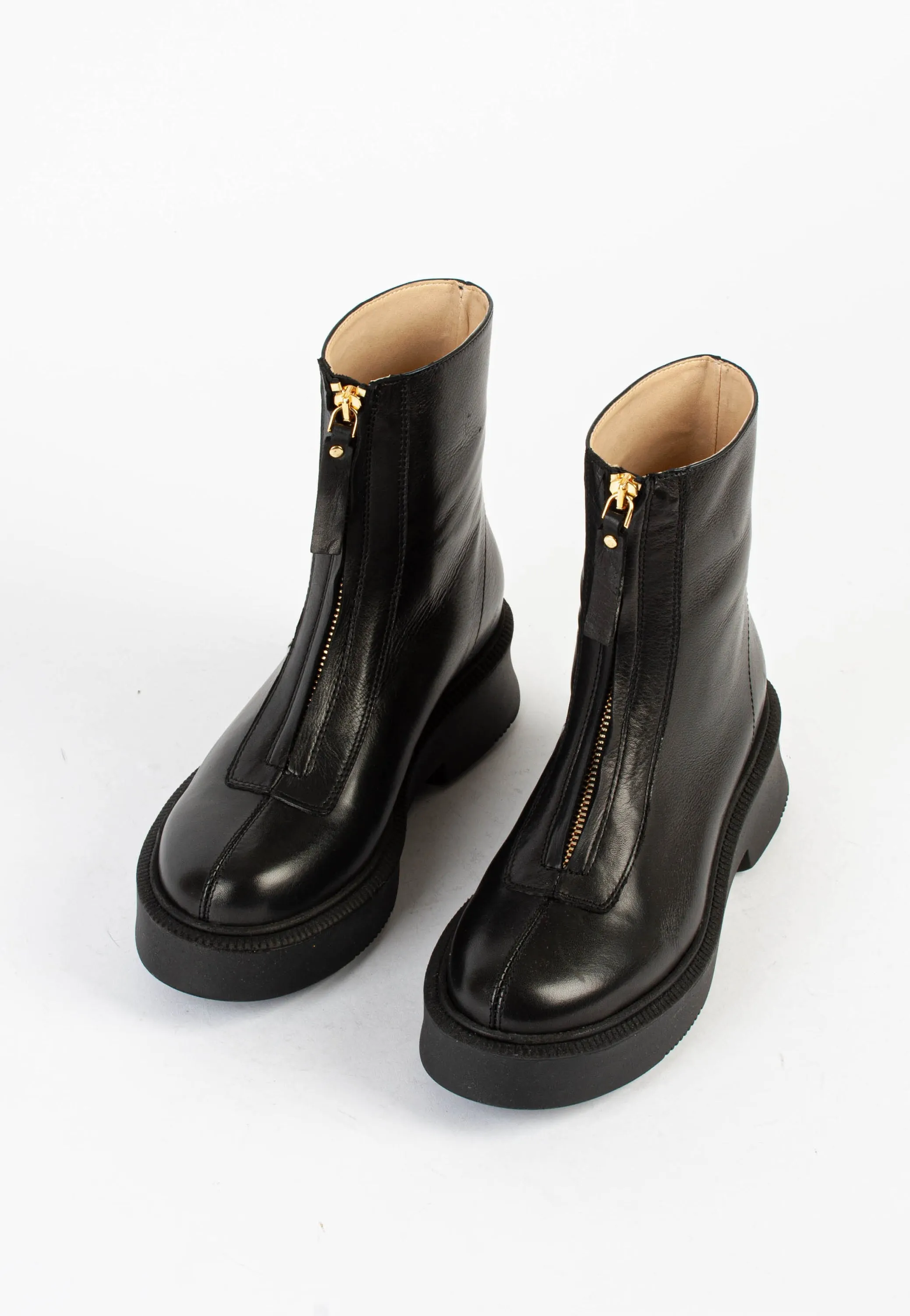 Vela Front Zip All Black Ankle Boots