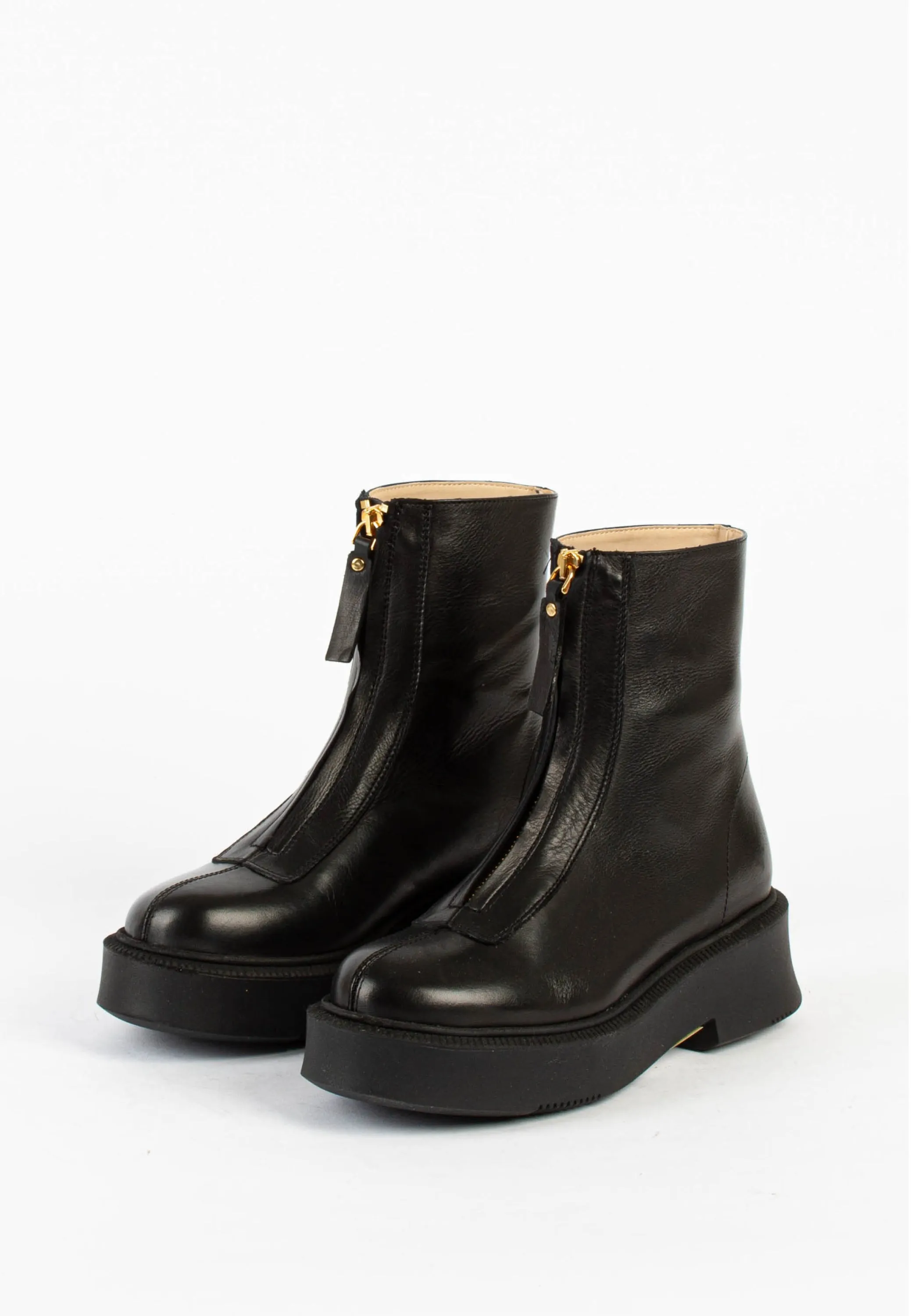 Vela Front Zip All Black Ankle Boots