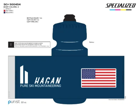 Water Bottle - Pure Ski Mountaineering with American Flag