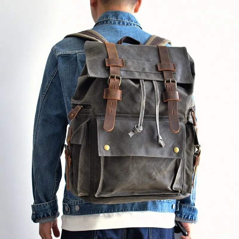 Waxed Laptop 15 6 inches Canvas Travel Backpack Rucksack Bag