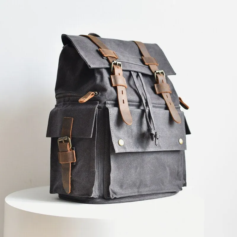 Waxed Laptop 15 6 inches Canvas Travel Backpack Rucksack Bag