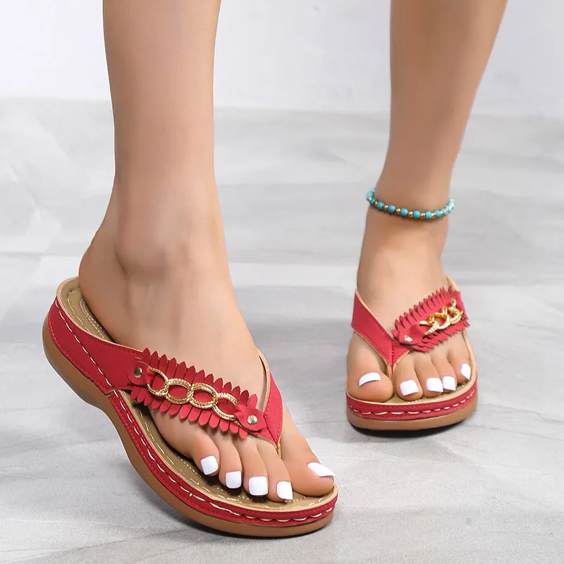 Wedge Sandals With Chain Anti-Slip Retro Slides