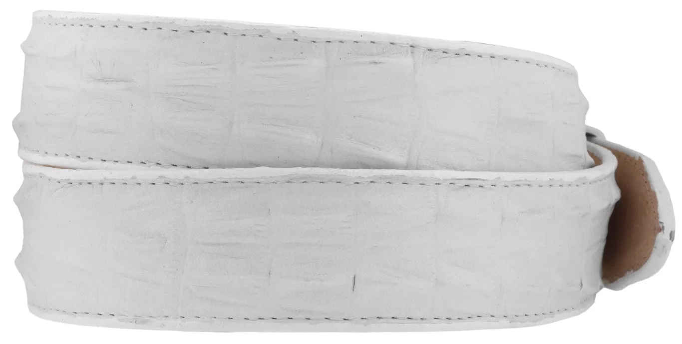 White Western Belt Crocodile Tail Print Leather - Rodeo Buckle