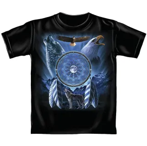 Wolf/Eagle Dreamcatcher Adult Tee Shirt (Adult Small) Blue