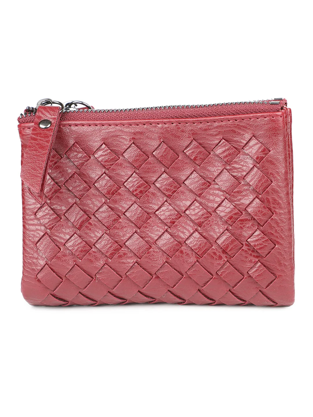 Women Red Solid Zip Around Wallet