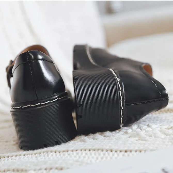 Women Vintage Buckle Leather Mary Janes Shoes