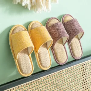 Women's Linen Flat Slippers Warm Cozy Slip On Home Shoes Comfy Indoor Mute Slippers