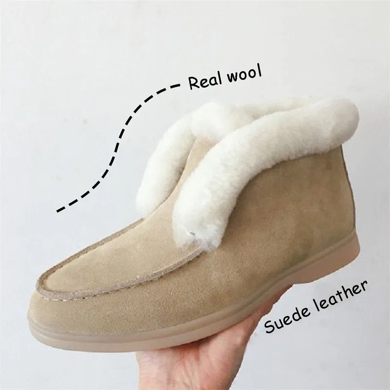 Women's Snow Boots Non-slip Faux Fur Lined Warm Low Heels Winter Shoes