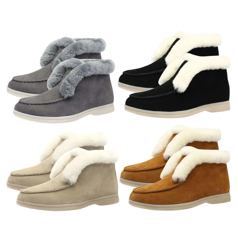 Women's Snow Boots Non-slip Faux Fur Lined Warm Low Heels Winter Shoes